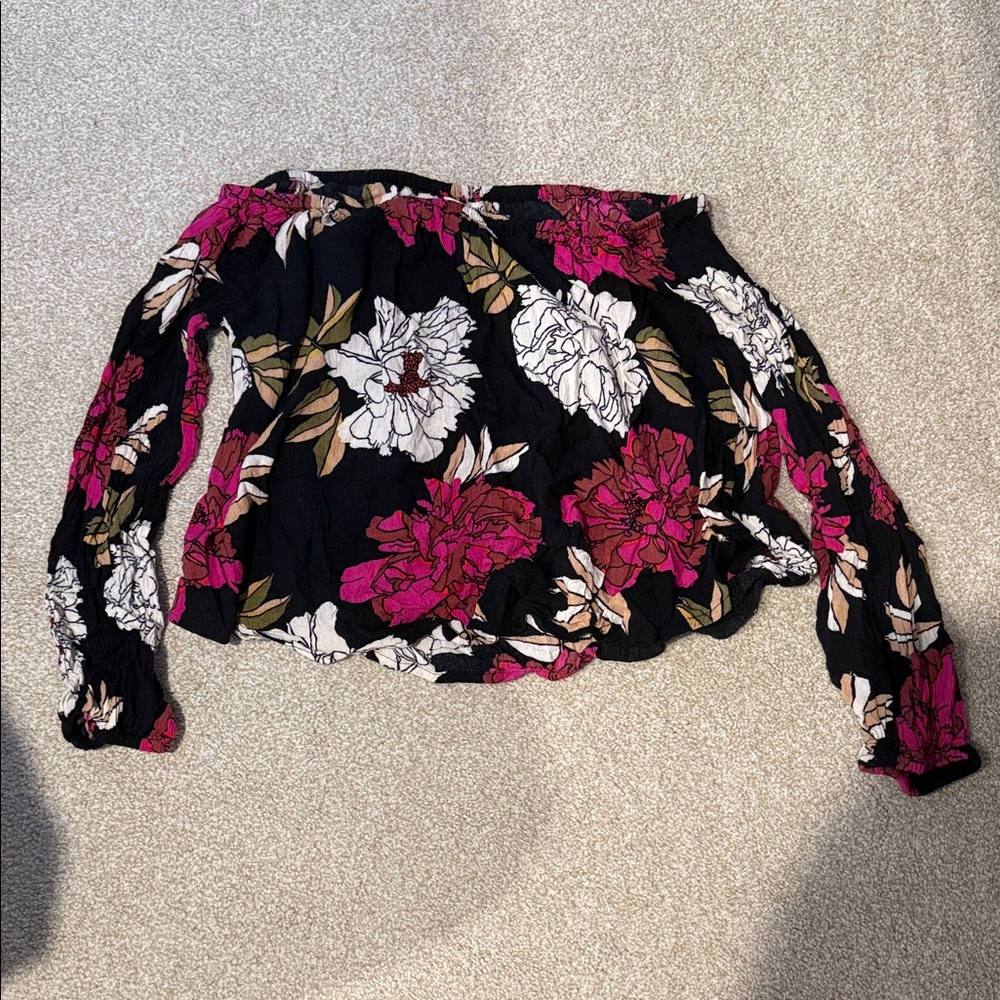 Billabong Black and Pink Floral Blouse